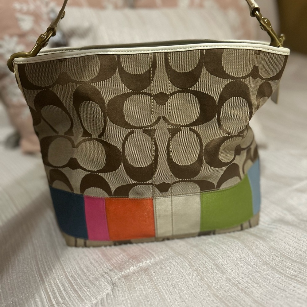 Coach Brown and Pink Shoulder Bag with Signature Style comes with wallet as well